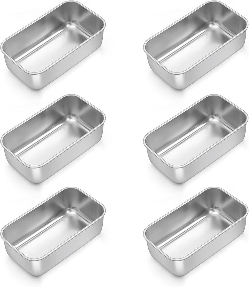 TeamFar Mini Loaf Pan, 6 PCS Stainless Steel Loaf Pans for Baking Bread, 6.3 x 3.5 Inch Bread Baking Pan for Homemade Bread, Meatloaf, Cake and Brownies, Non-Toxic, Oven & Dishwasher Safe - Image 1
